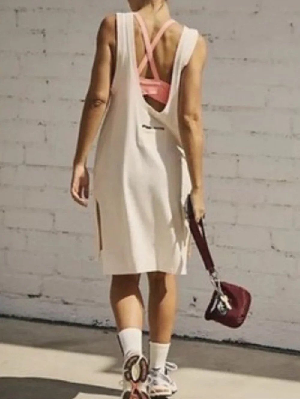 FREE PEOPLE Cream Backless Tank Dress with Pink Strappy Bra